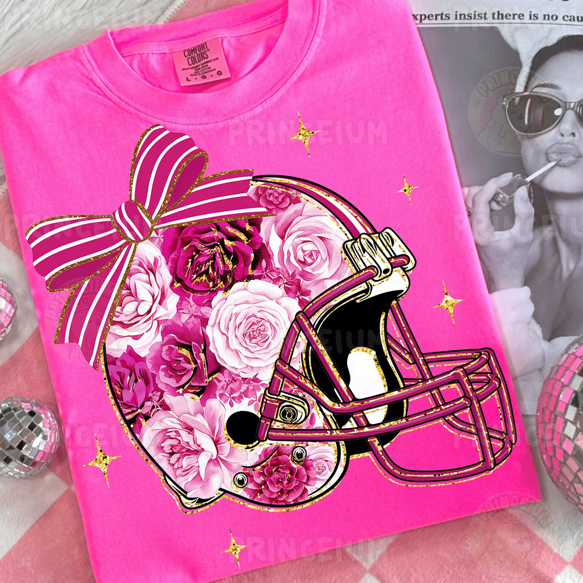 Pink Floral Football Helmet