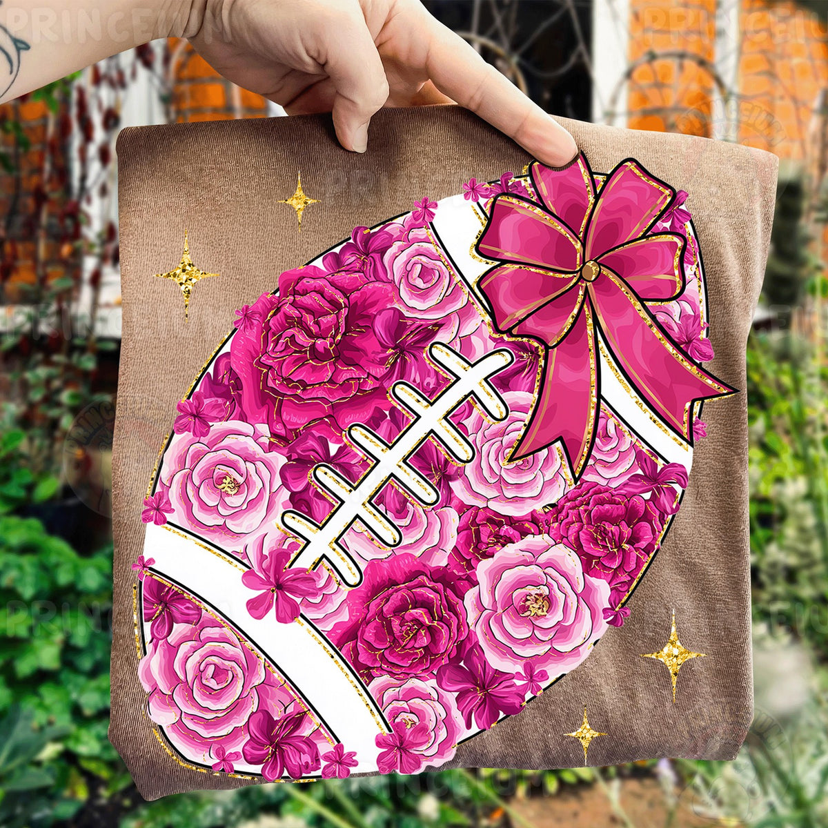 Pink Floral Football with Bow