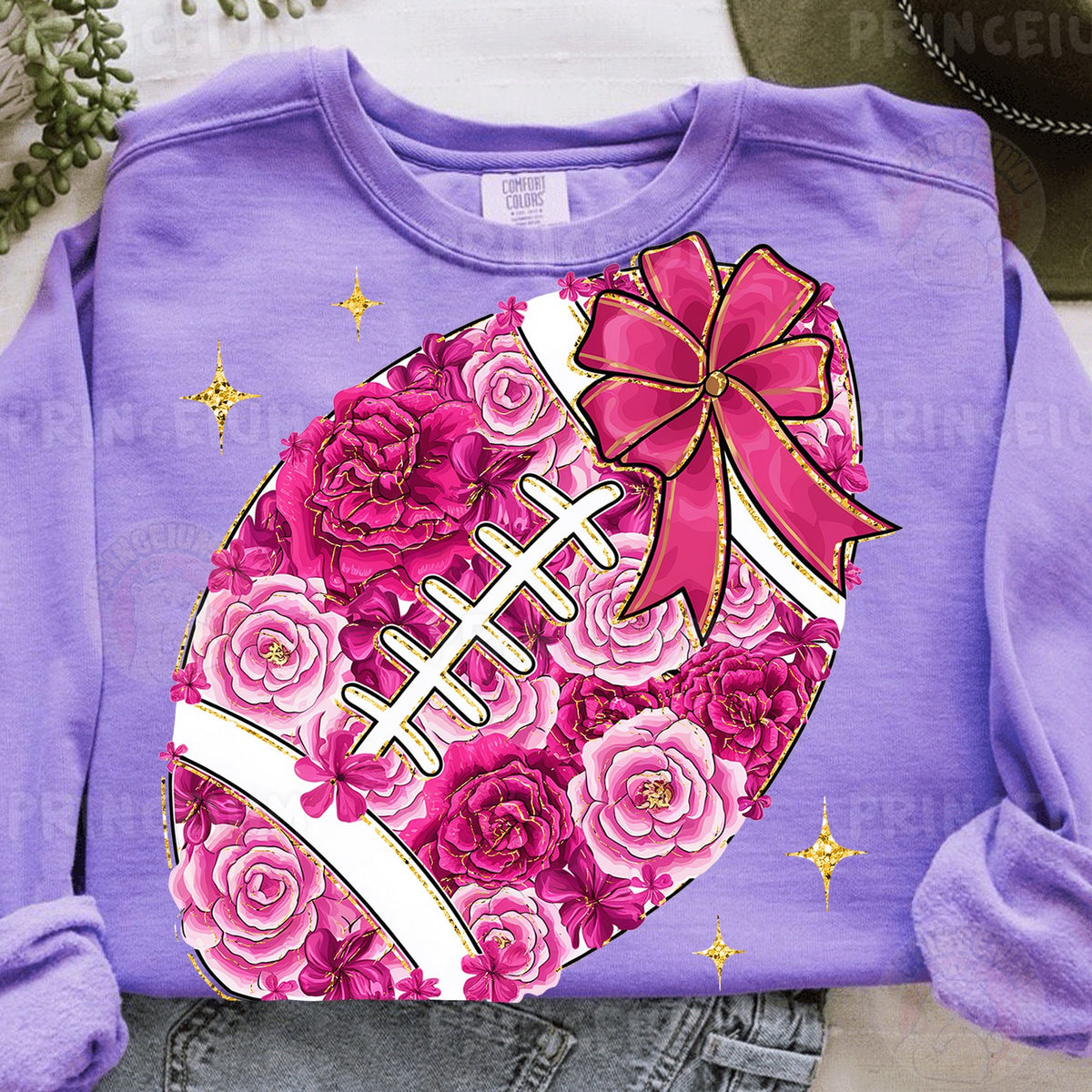 Pink Floral Football with Bow