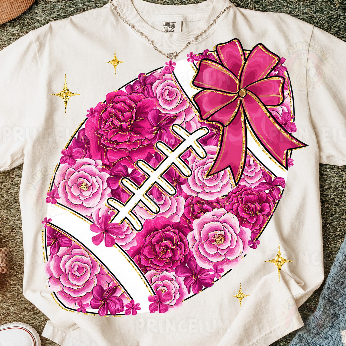Pink Floral Football with Bow