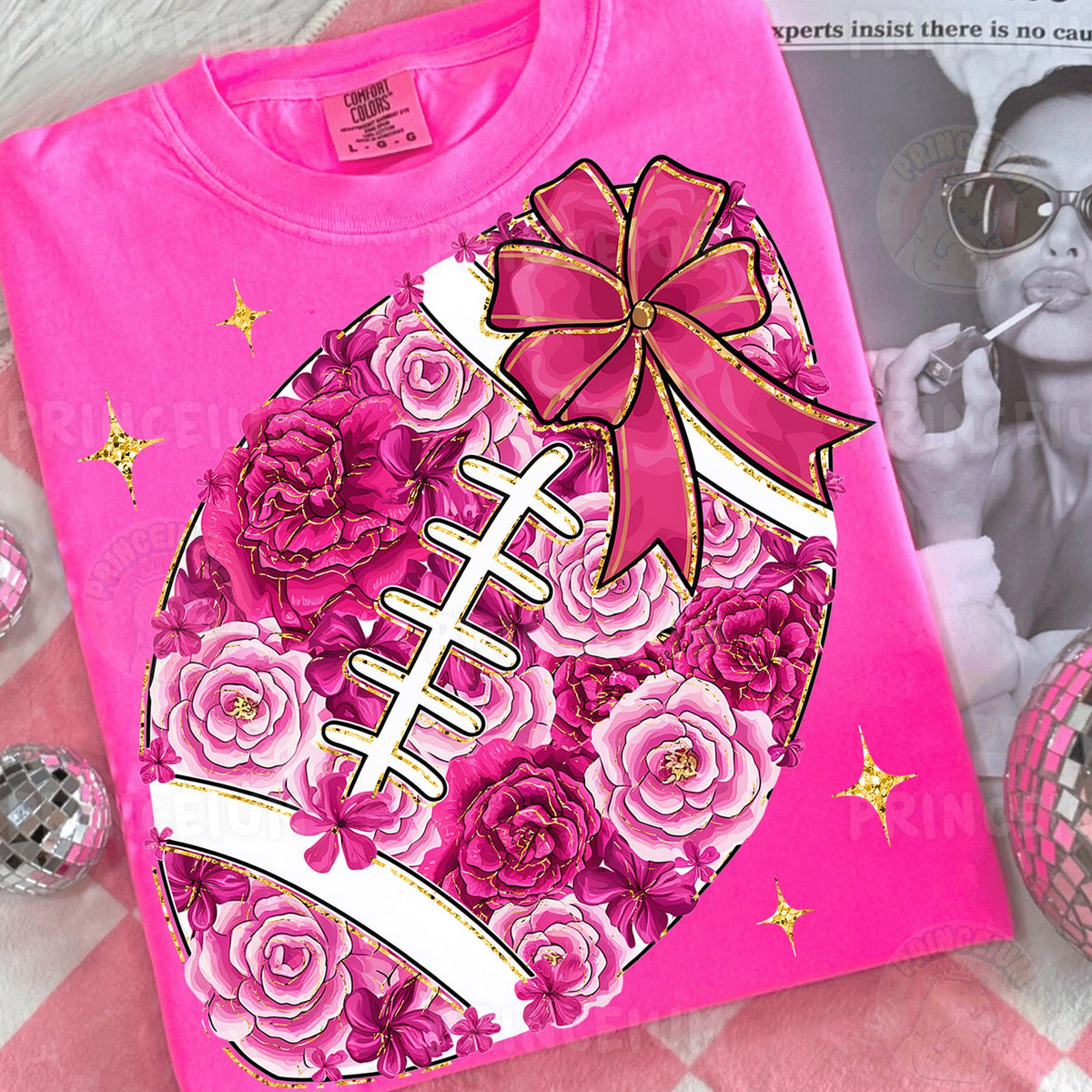 Pink Floral Football with Bow