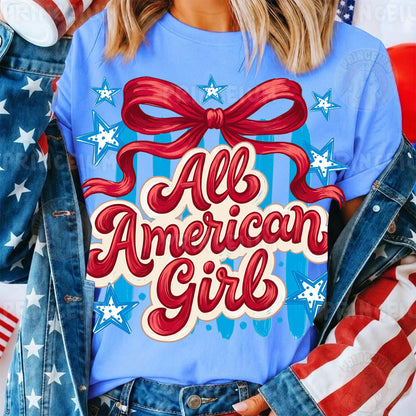 All American Girl Sublimation Design PNG | Patriotic Red Bow Digital Download