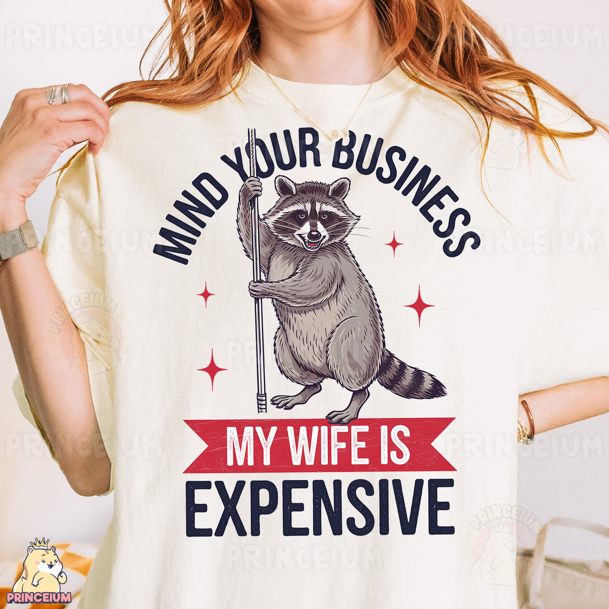 a woman wearing a t - shirt that says, mind your business my wife is