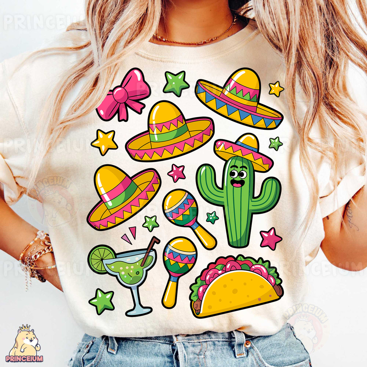 a woman wearing a t - shirt with a mexican theme