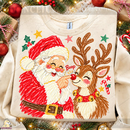 Santa & Reindeer Nose Boop Christmas PNG Cute Holiday Design | Digital Download