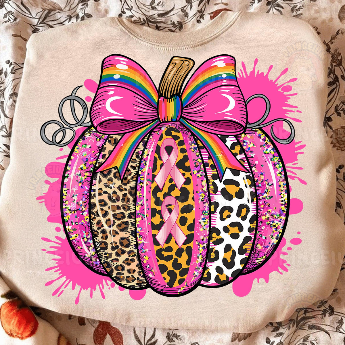 Pink Ribbon Leopard Pumpkin