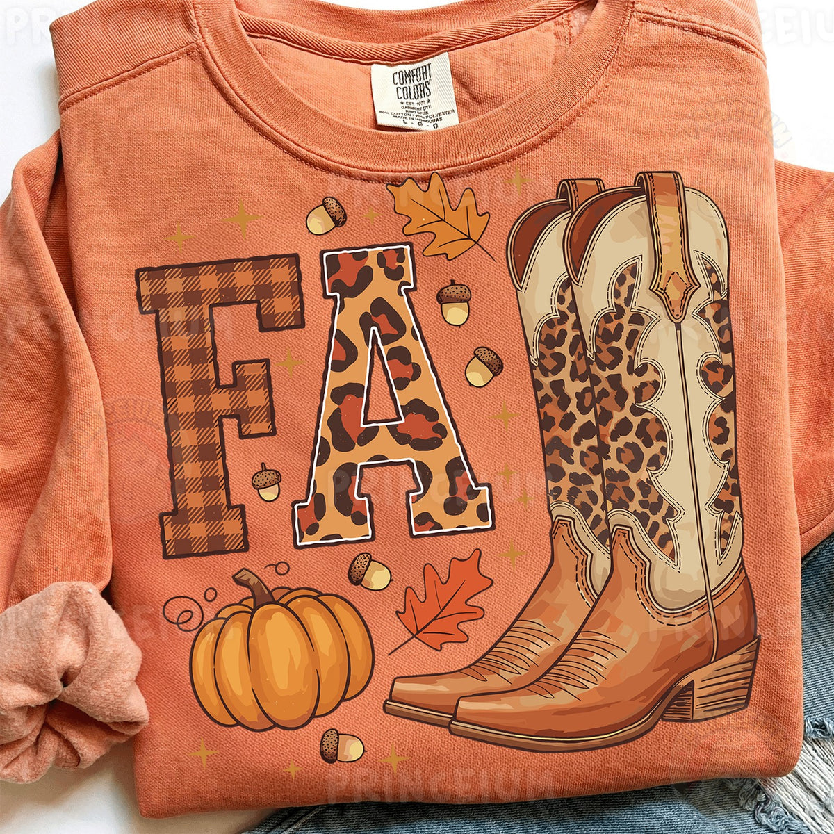 Fall Cowboy Boots with Leopard Letters