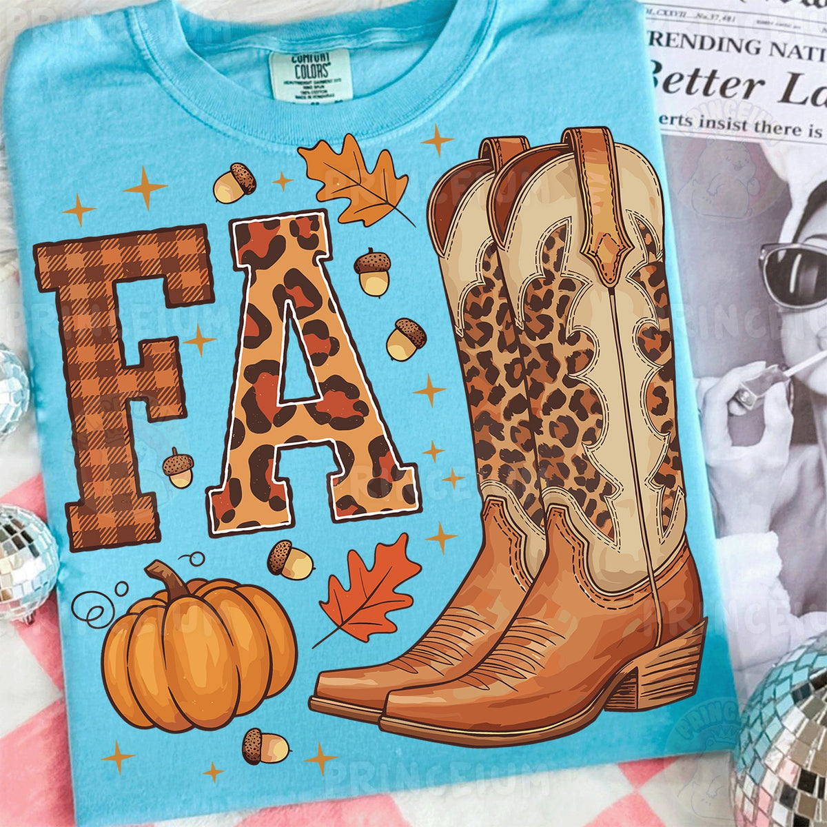 Fall Cowboy Boots with Leopard Letters