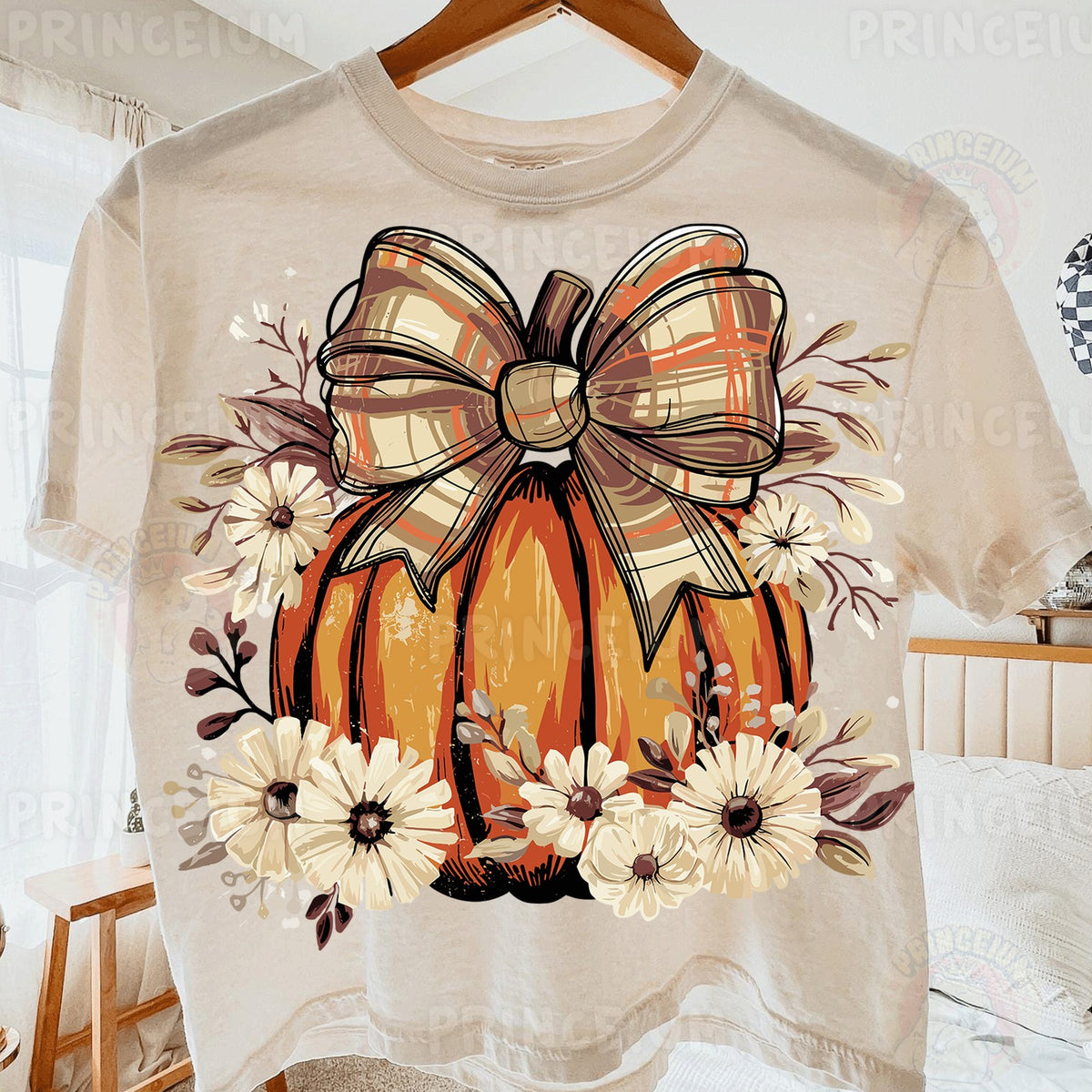 Plaid Bow Pumpkin with Florals
