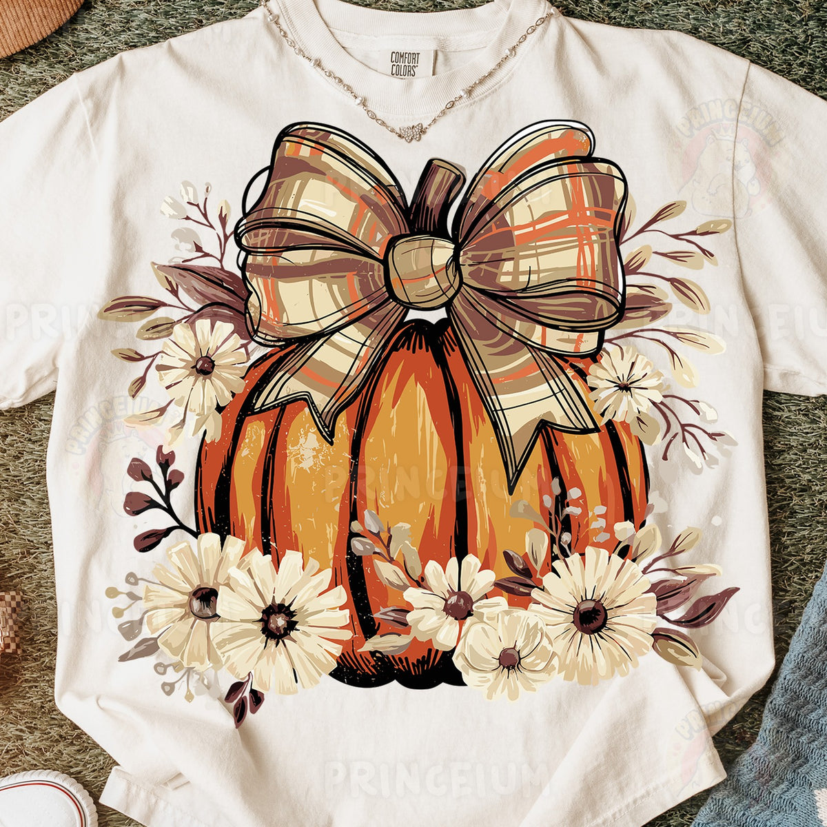 Plaid Bow Pumpkin with Florals