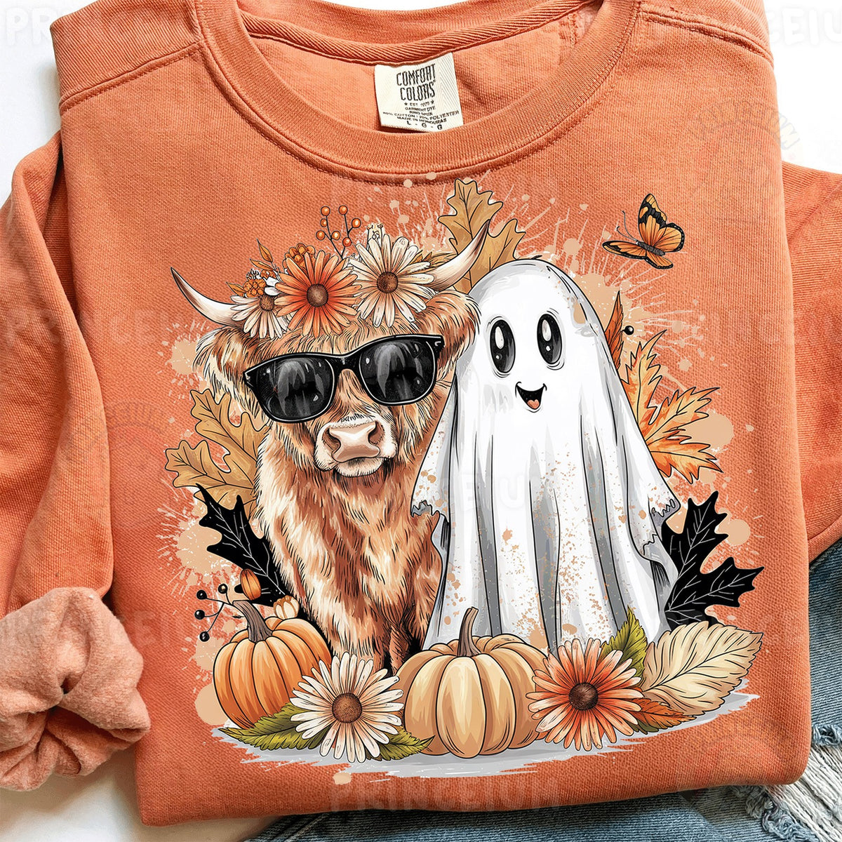 Spooky Highland Cow & Ghost