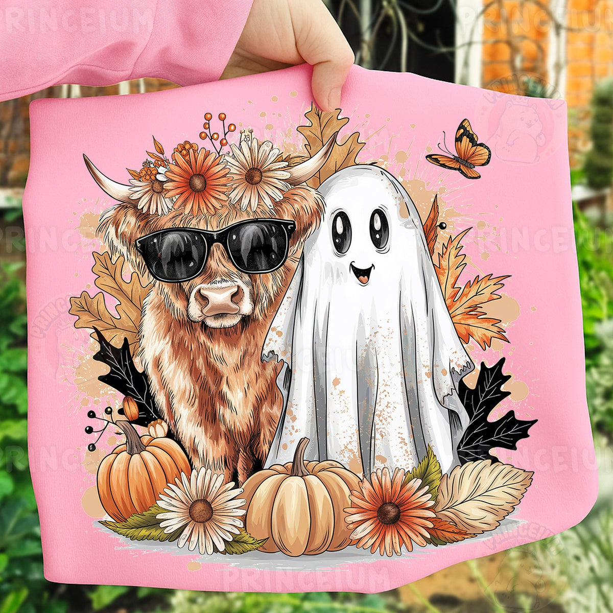 Spooky Highland Cow & Ghost