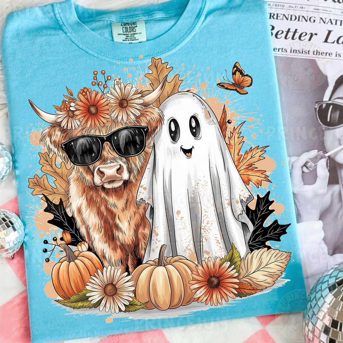 Spooky Highland Cow & Ghost