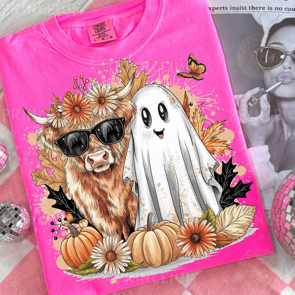 Spooky Highland Cow & Ghost