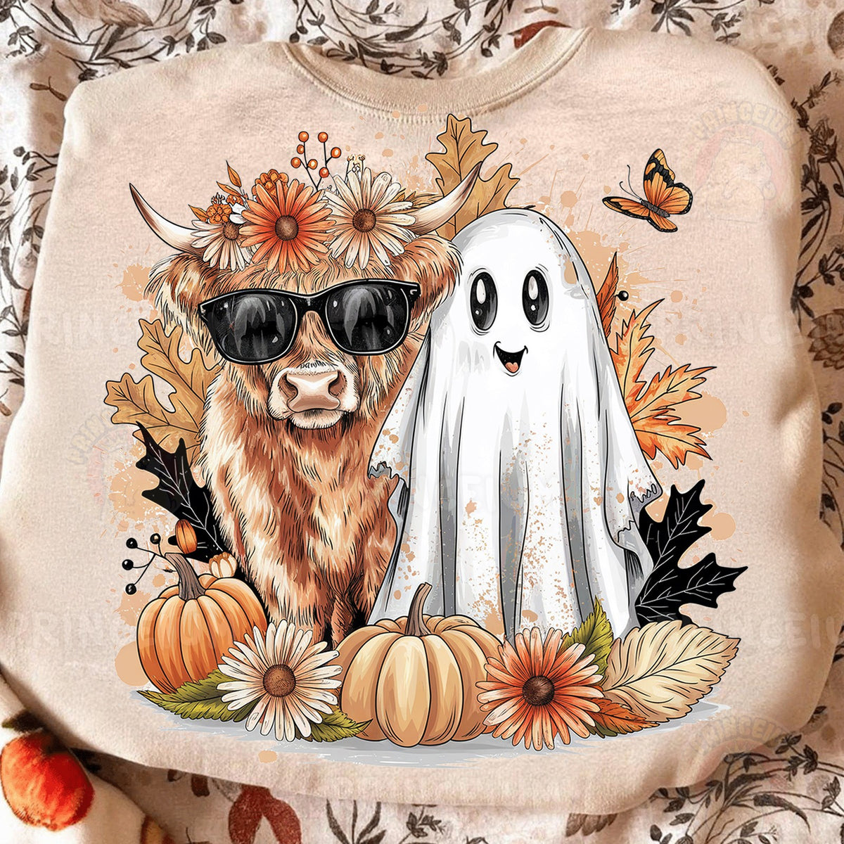 Spooky Highland Cow & Ghost