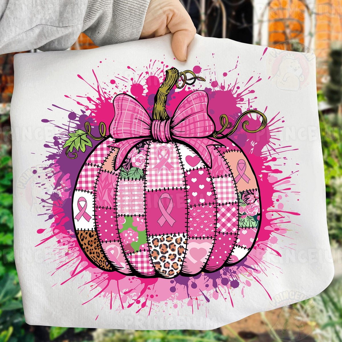 Pink Ribbon Patchwork Pumpkin