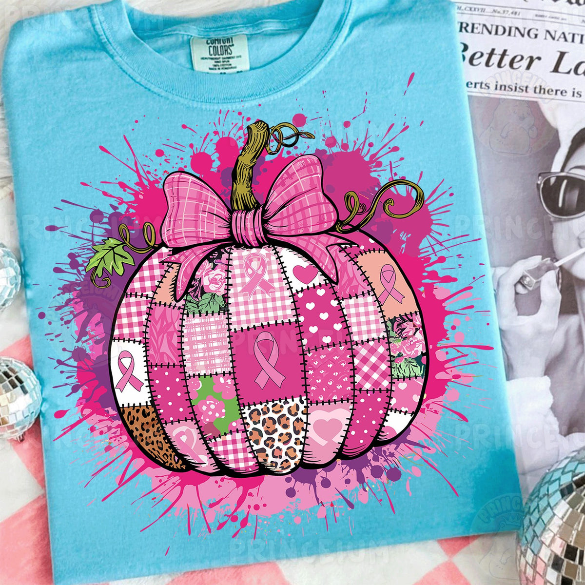 Pink Ribbon Patchwork Pumpkin