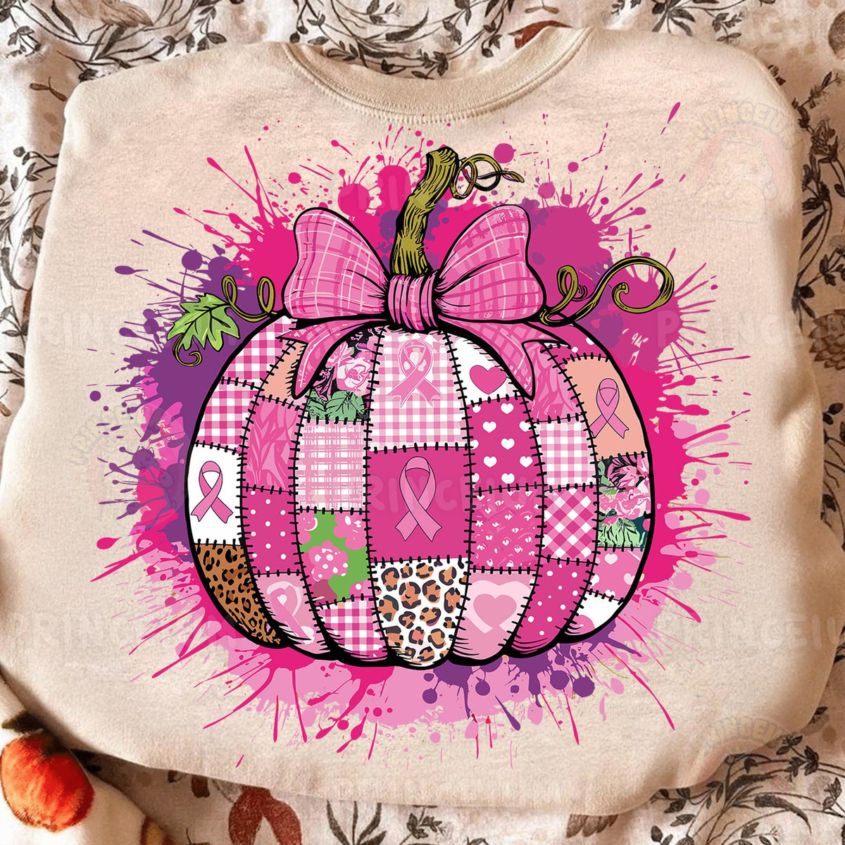 Pink Ribbon Patchwork Pumpkin