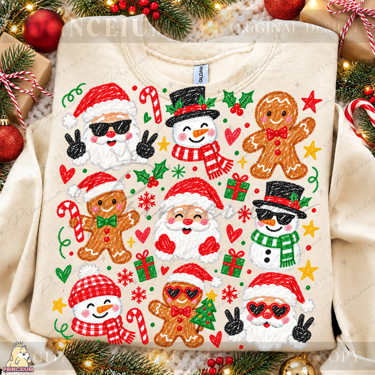 Christmas Doodle PNG – Santa, Snowman & Gingerbread Design  Digital Download