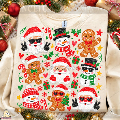 Christmas Doodle PNG – Santa, Snowman & Gingerbread Design  Digital Download