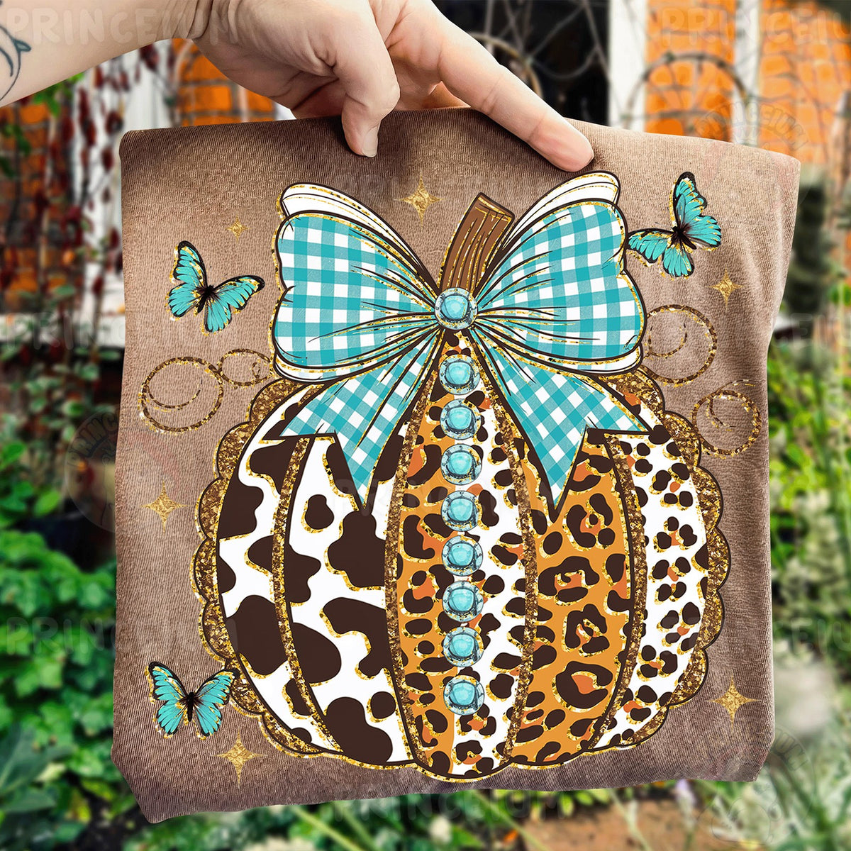 Western Leopard Pumpkin with Turquoise Bow