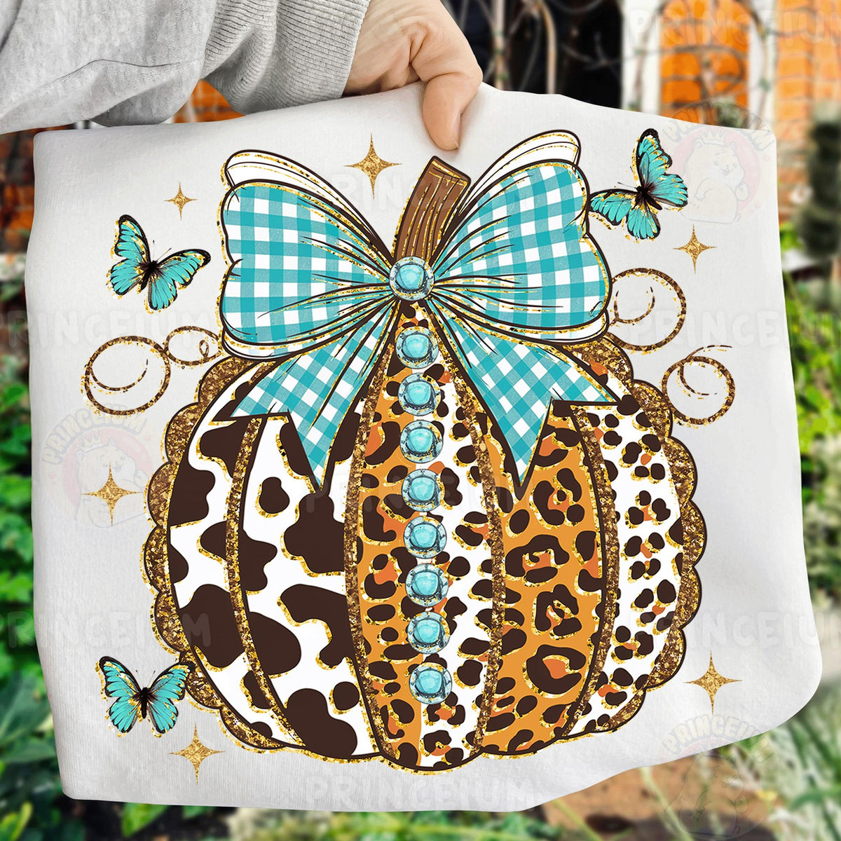 Western Leopard Pumpkin with Turquoise Bow