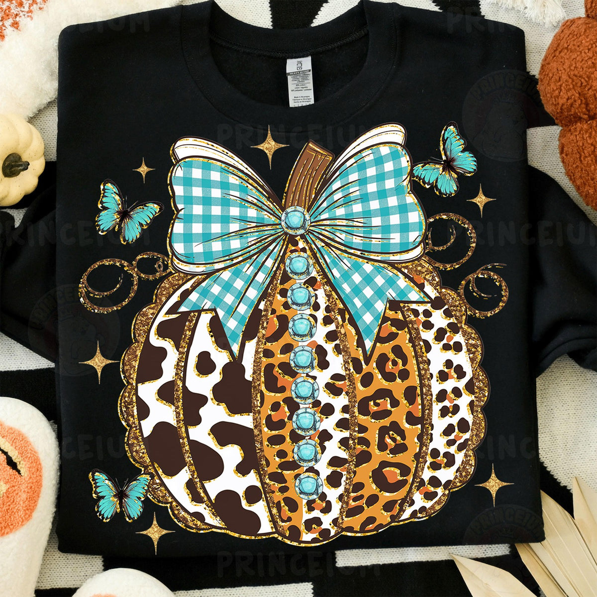 Western Leopard Pumpkin with Turquoise Bow