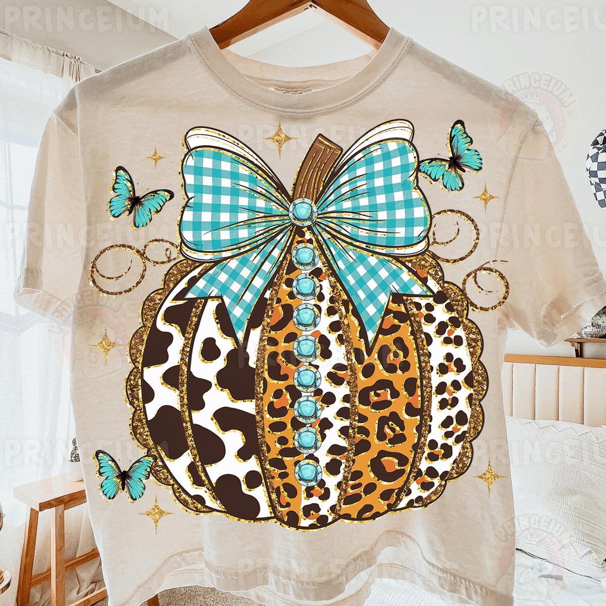 Western Leopard Pumpkin with Turquoise Bow
