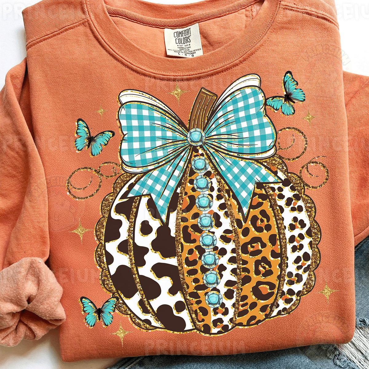 Western Leopard Pumpkin with Turquoise Bow