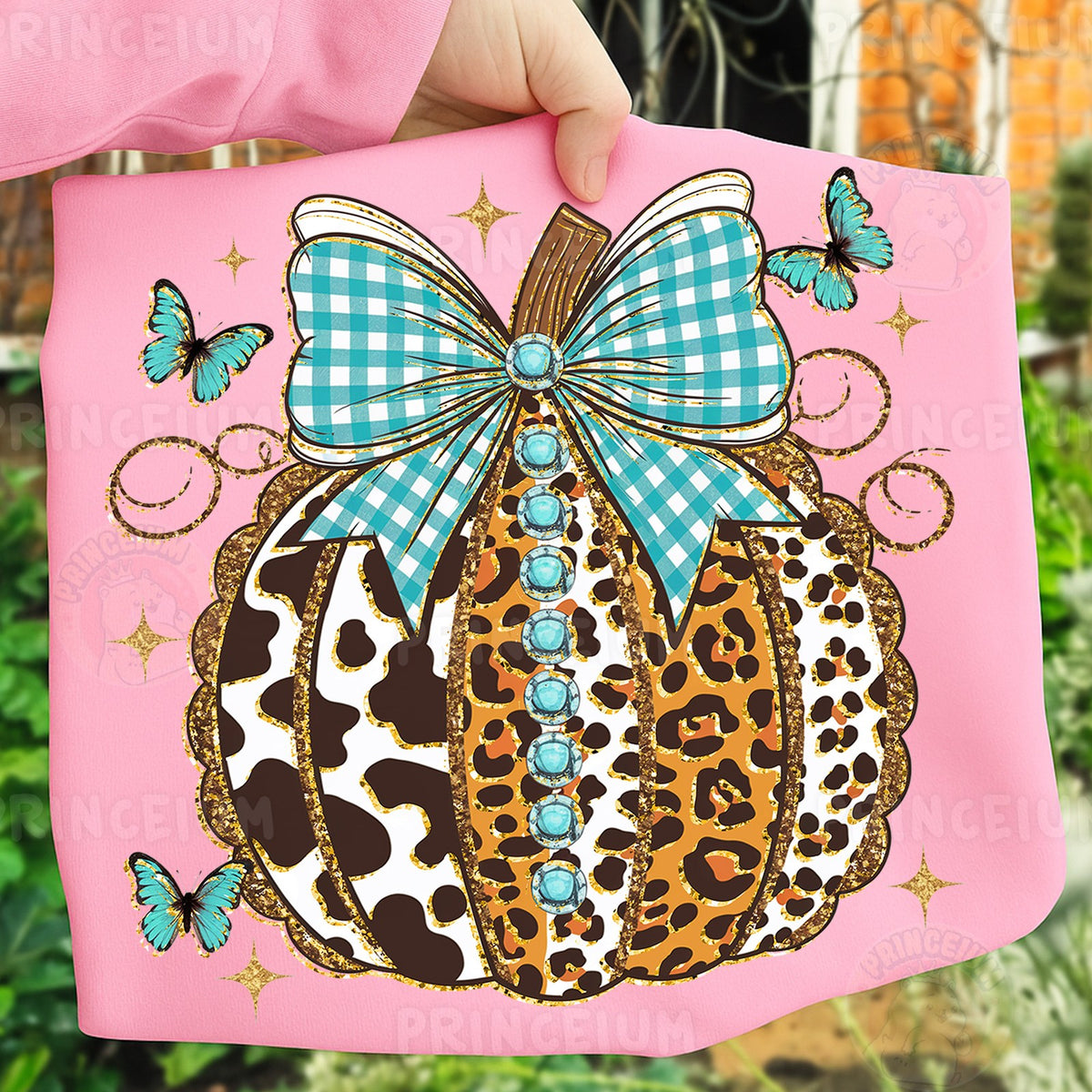 Western Leopard Pumpkin with Turquoise Bow