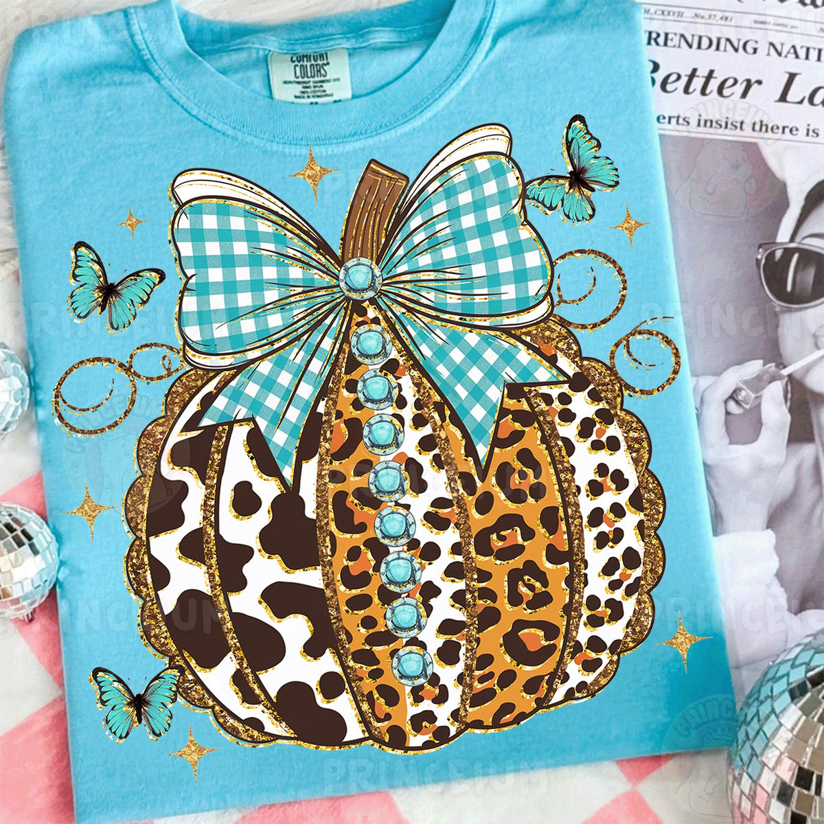Western Leopard Pumpkin with Turquoise Bow