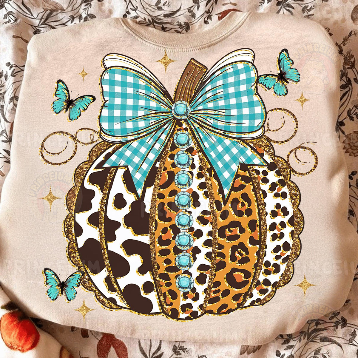 Western Leopard Pumpkin with Turquoise Bow