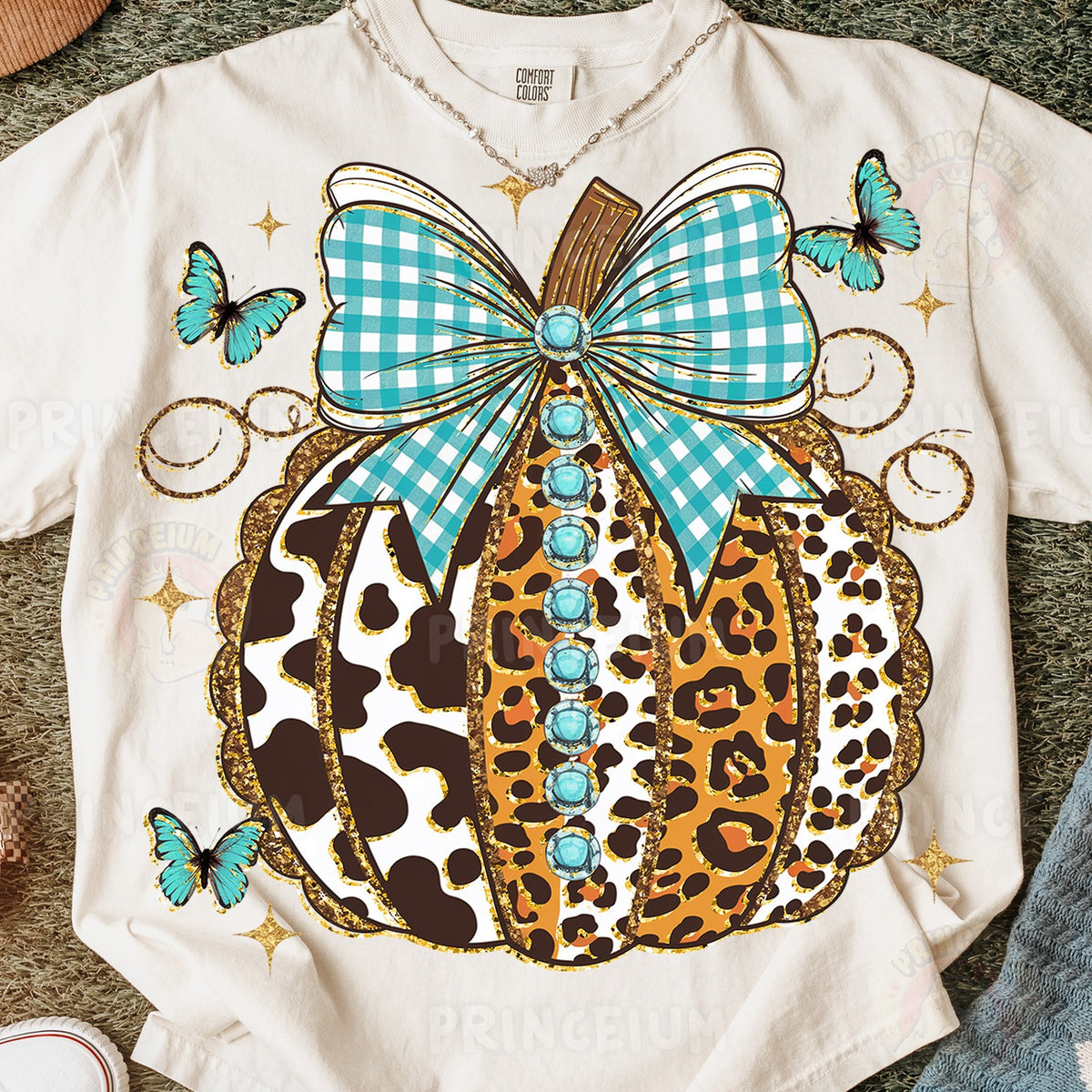 Western Leopard Pumpkin with Turquoise Bow