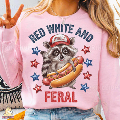 a woman wearing a pink shirt with a raccoon on it