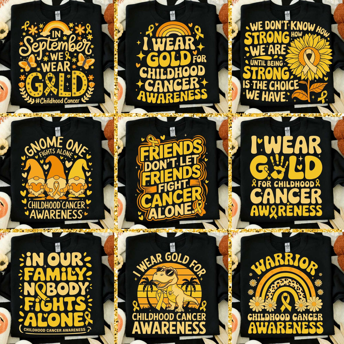 Gold T-Rex & Sunflower Childhood Cancer Bundle