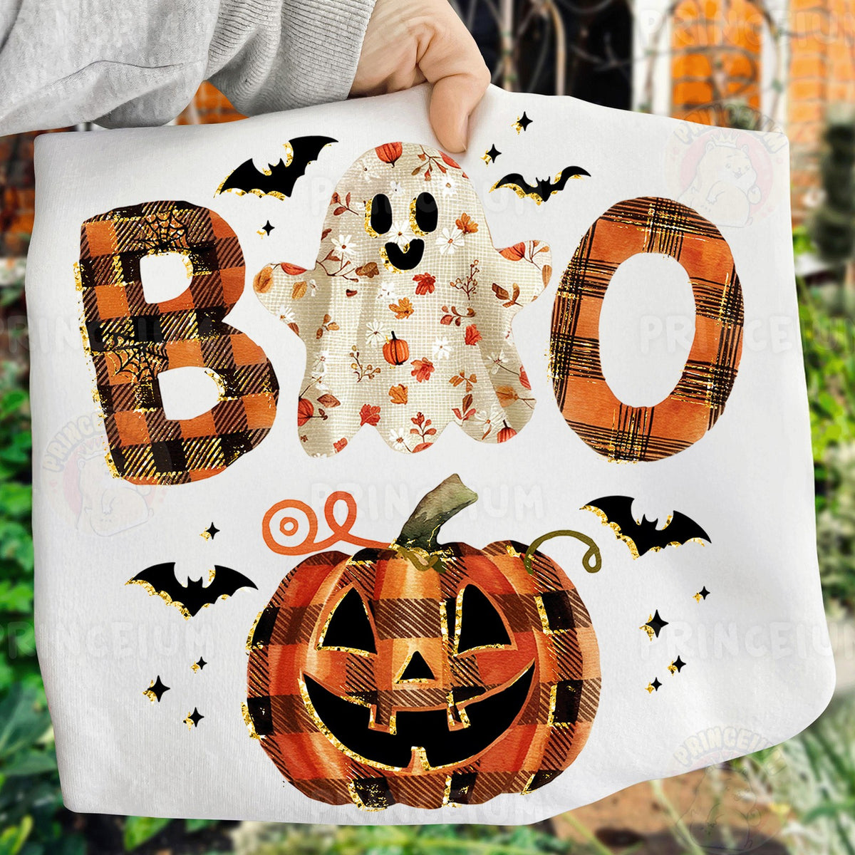 Plaid Boo Ghost Pumpkin