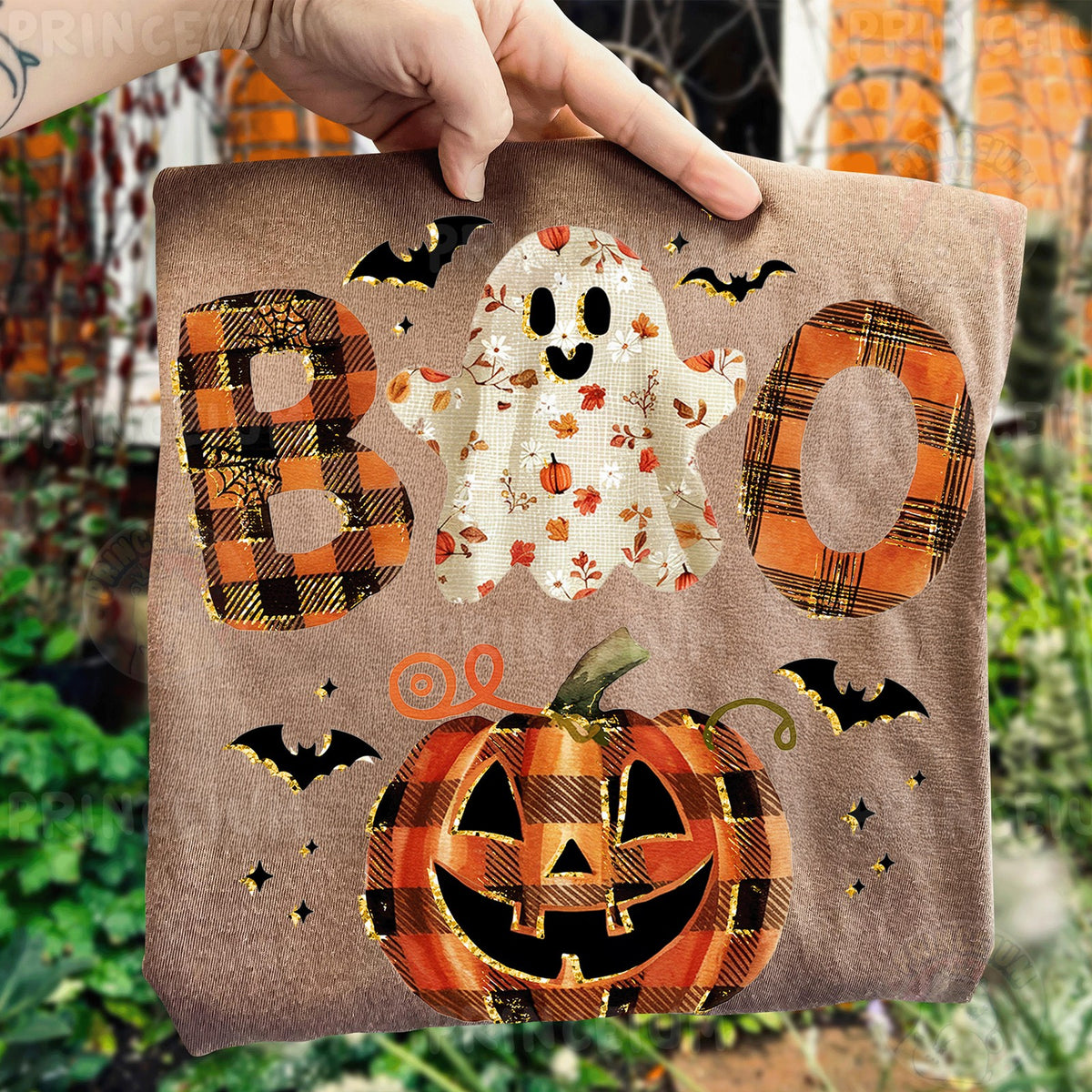 Plaid Boo Ghost Pumpkin