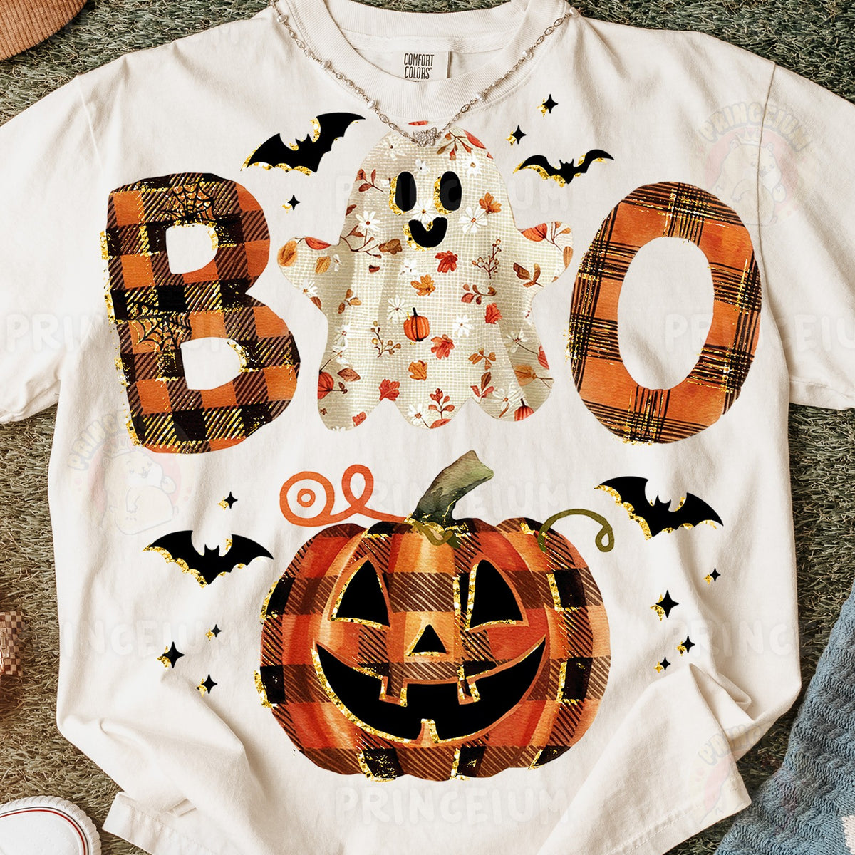Plaid Boo Ghost Pumpkin