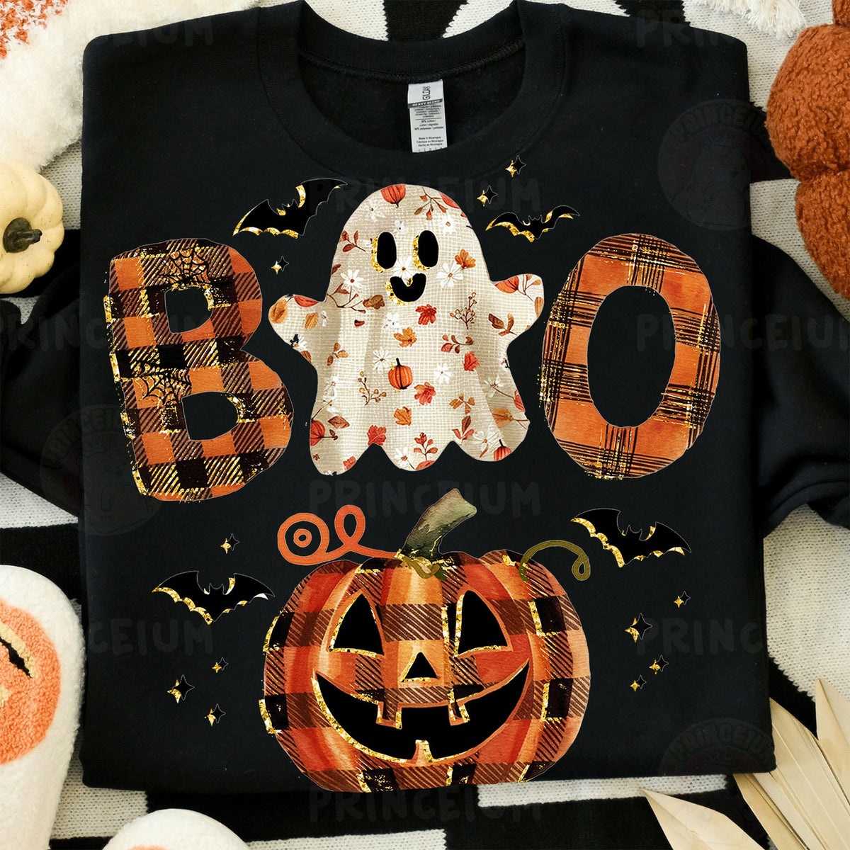 Plaid Boo Ghost Pumpkin