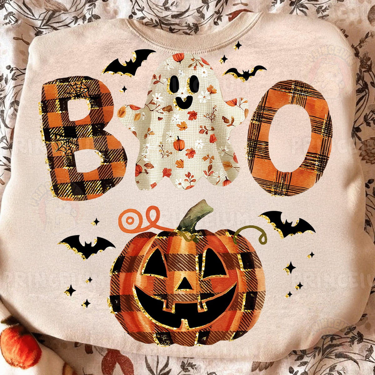 Plaid Boo Ghost Pumpkin