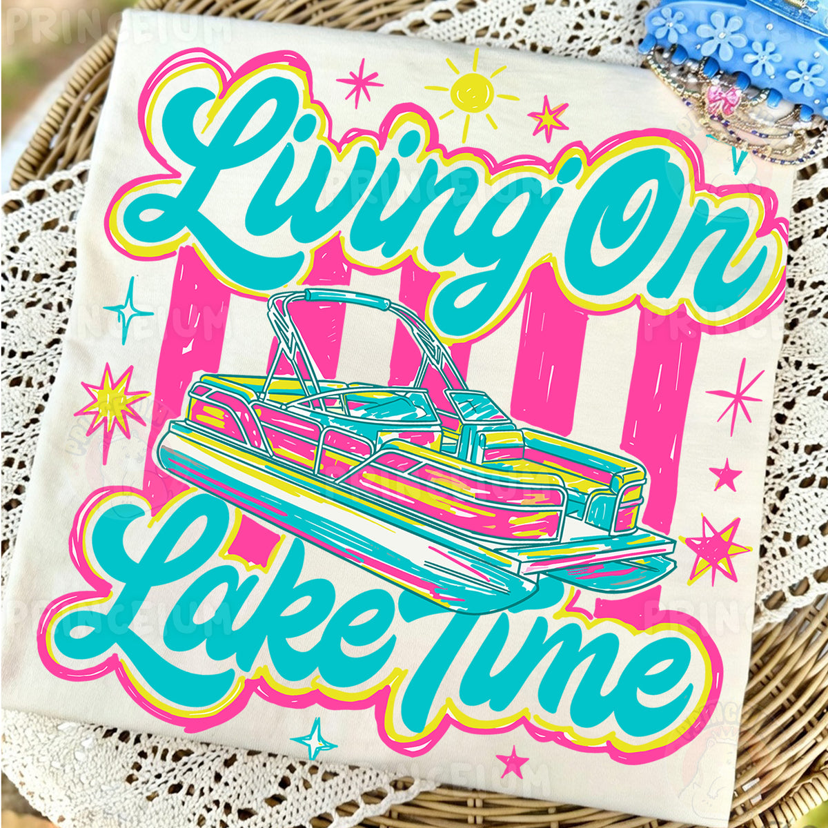 Living On Lake Time Sublimation Design PNG | Pontoon Boat Lake Life Digital Download