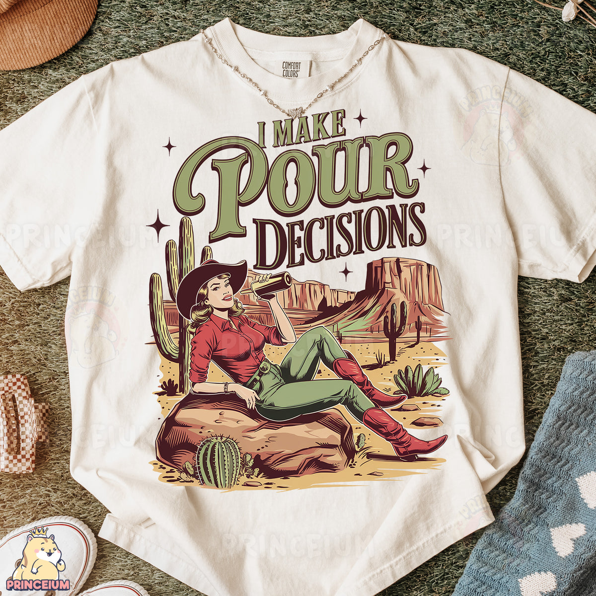 a t - shirt with a picture of a woman sitting on a rock