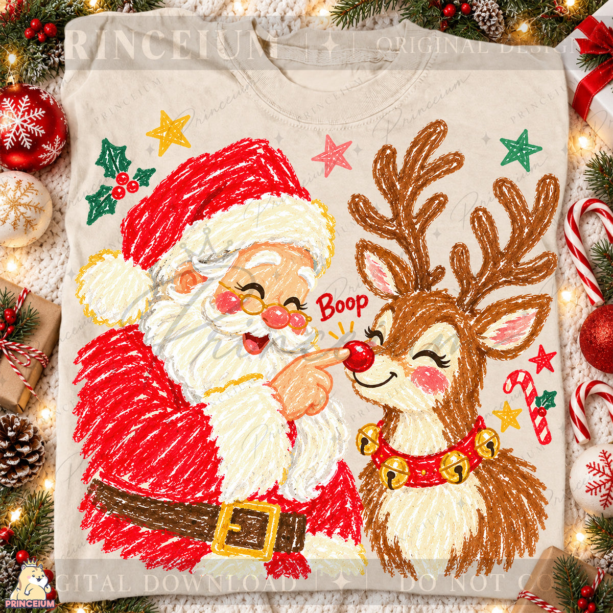 Santa & Reindeer Nose Boop Christmas PNG Cute Holiday Design | Digital Download