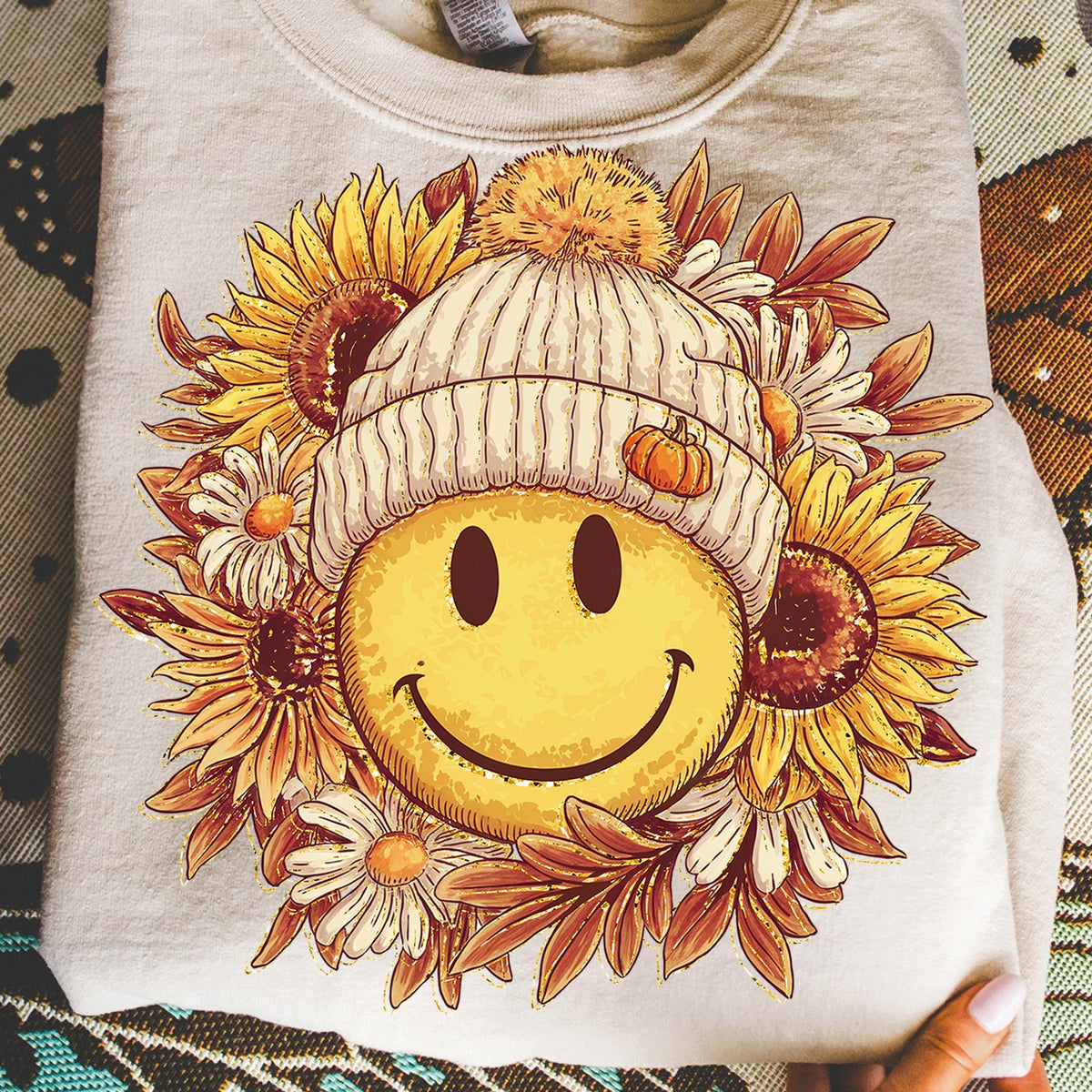 Fall Smiley Sunflower Beanie