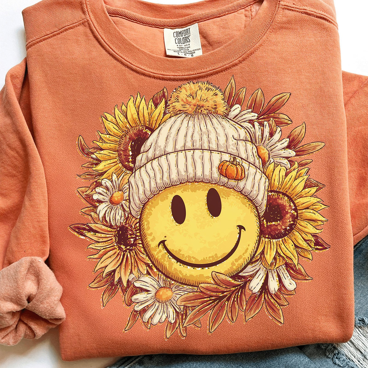 Fall Smiley Sunflower Beanie