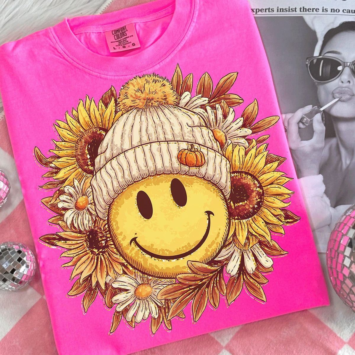Fall Smiley Sunflower Beanie