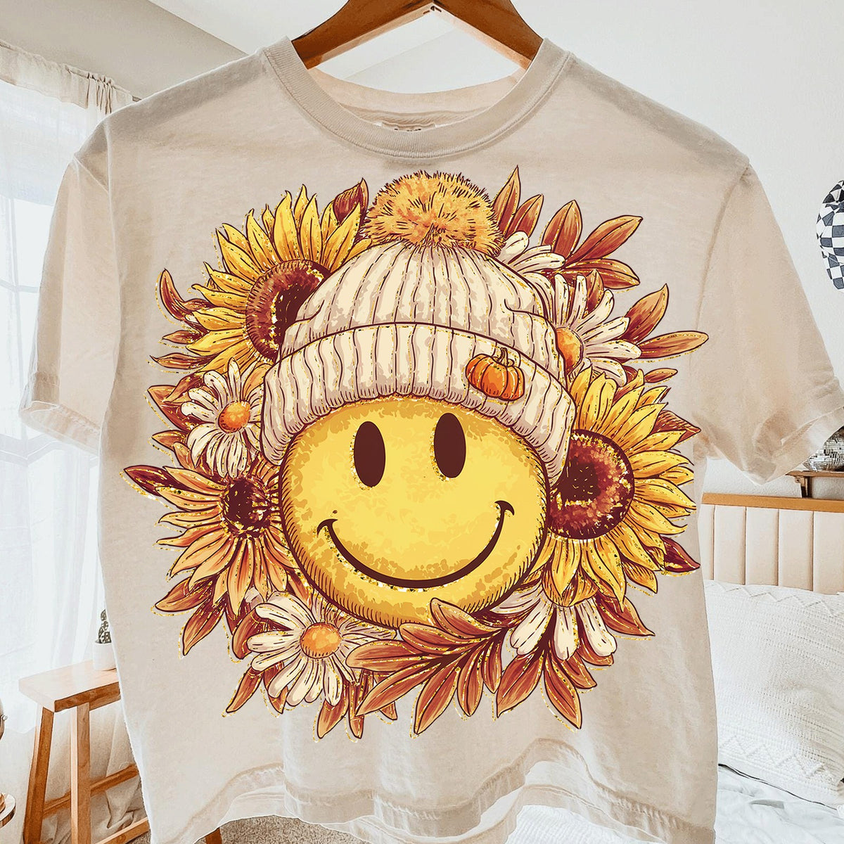 Fall Smiley Sunflower Beanie