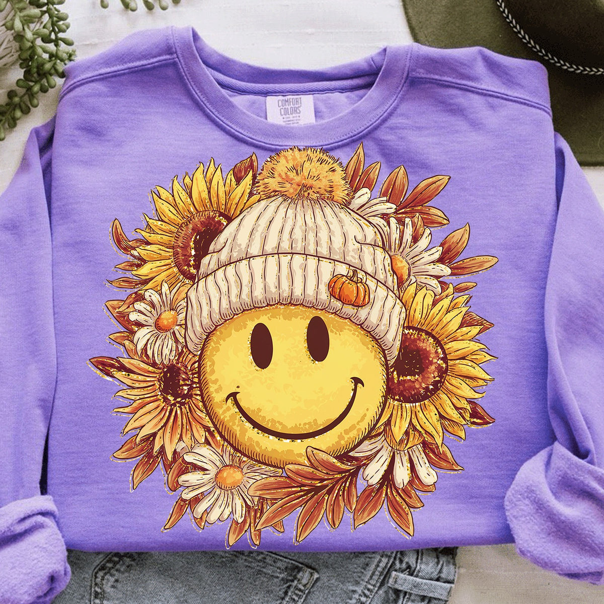 Fall Smiley Sunflower Beanie