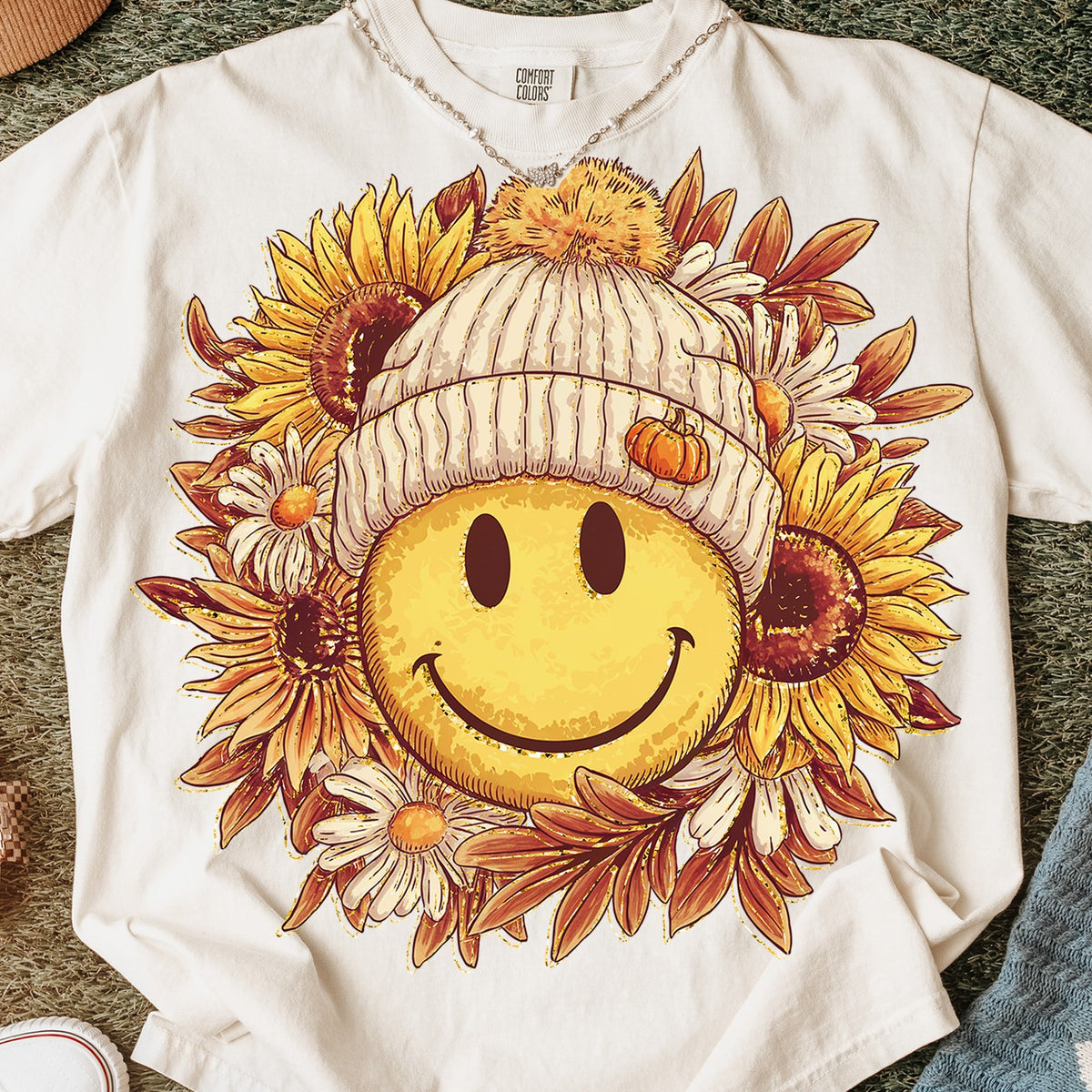 Fall Smiley Sunflower Beanie