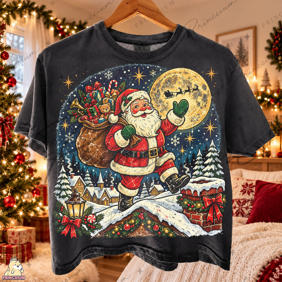 Vintage Santa Beneath the Golden Moon